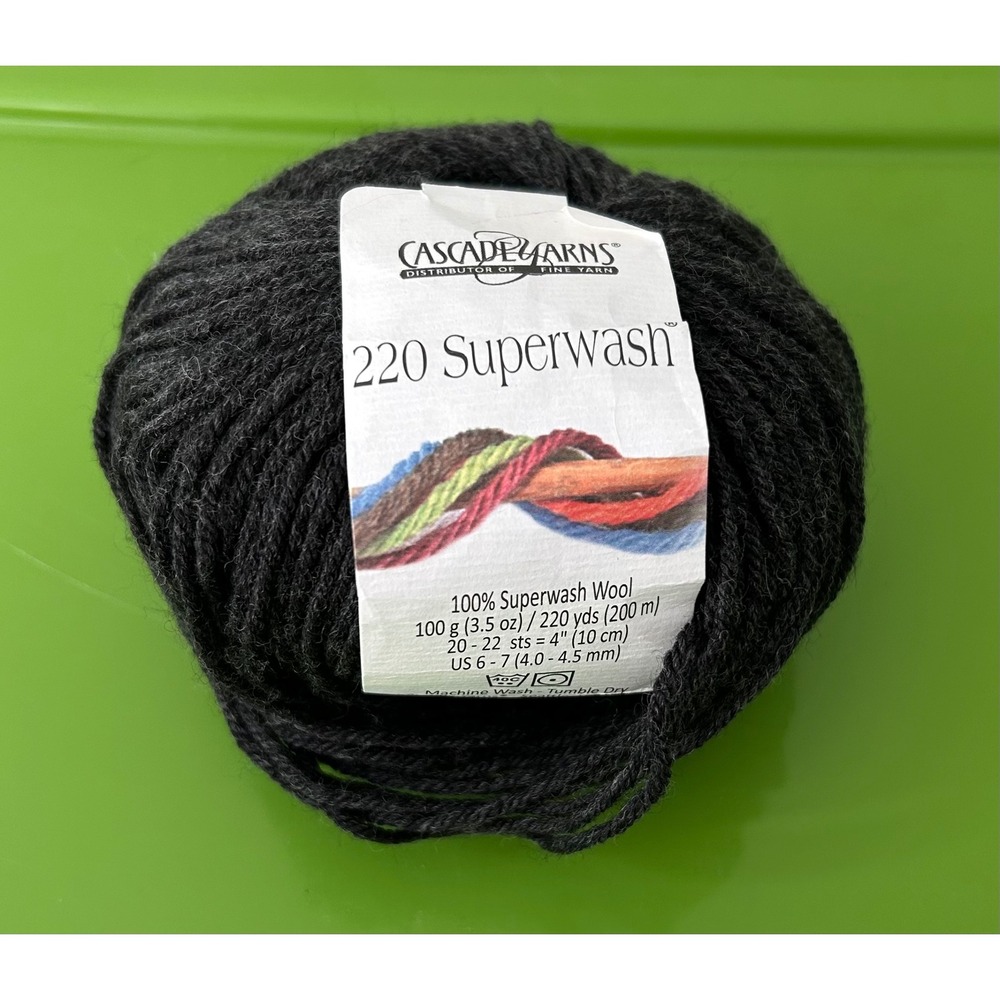 Cascade Yarns 220 Superwash 100% Wool‎ Yarn 100g Charcoal Heather Grey 1913